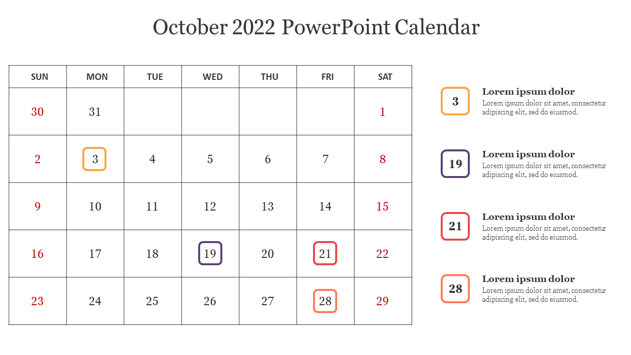 Download this Best October 2022 PowerPoint Calendar slide